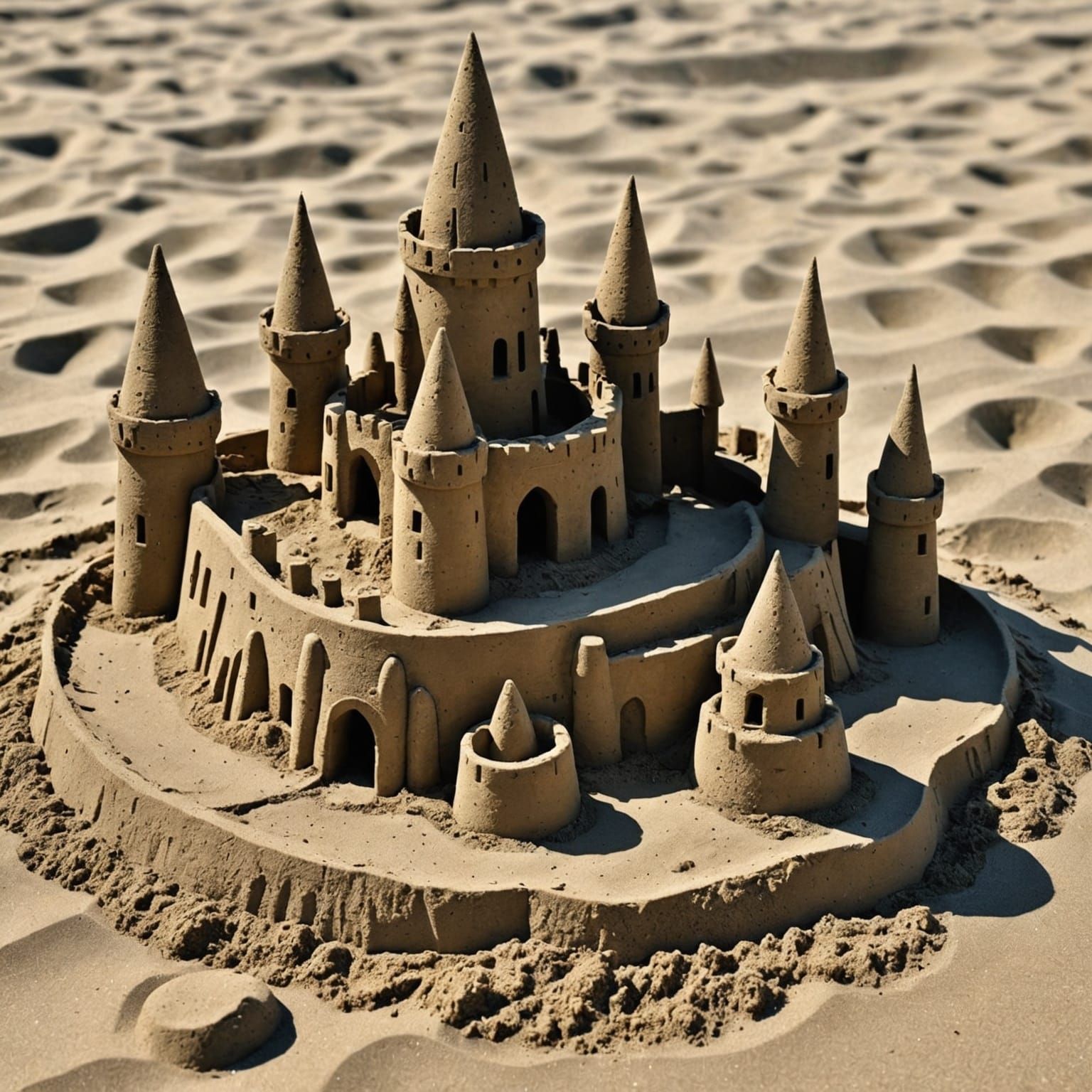 Detailed Sandcastles on a Sunny Beach