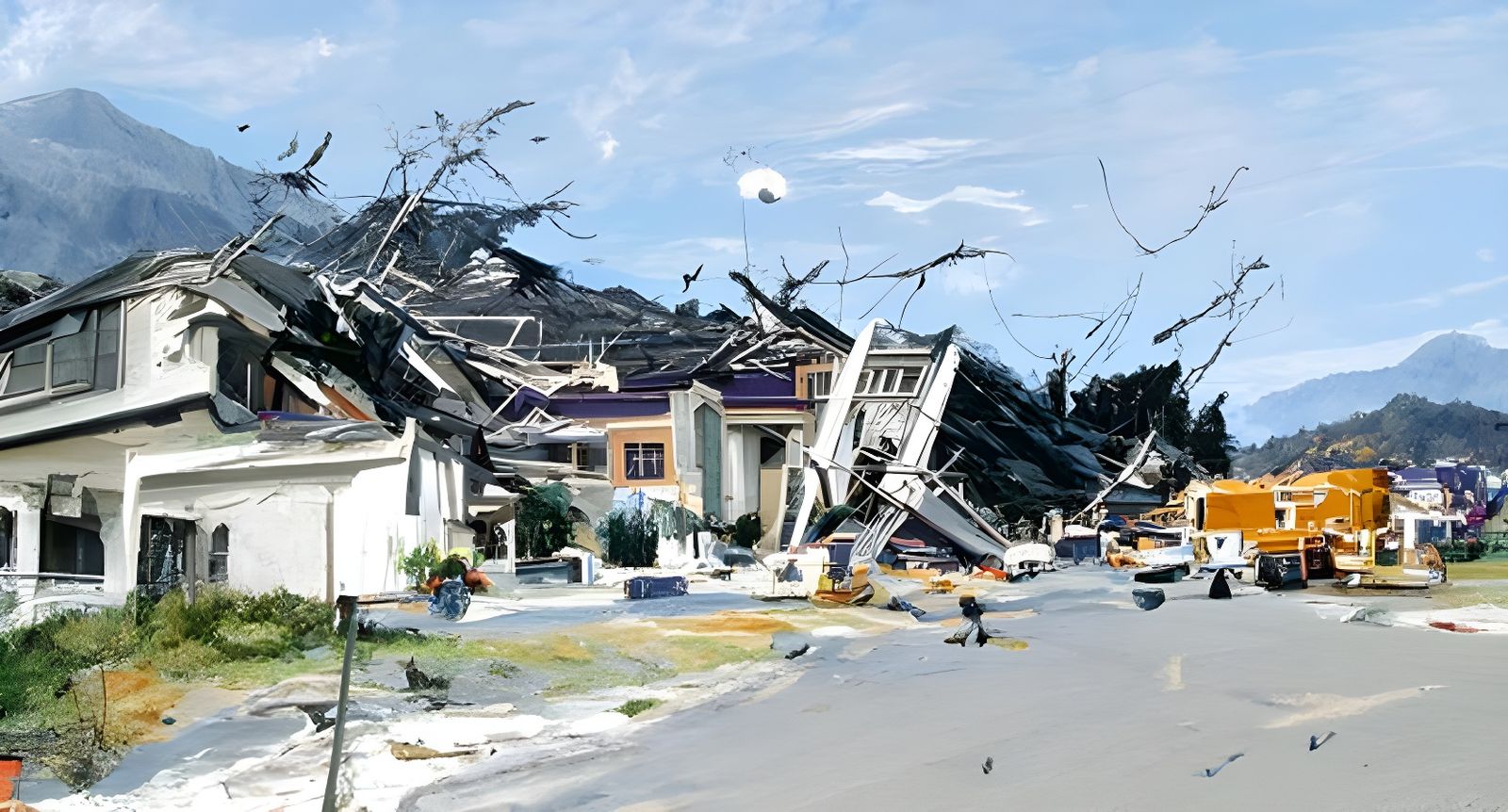 Suburban Earthquake Disaster as Oil Painting