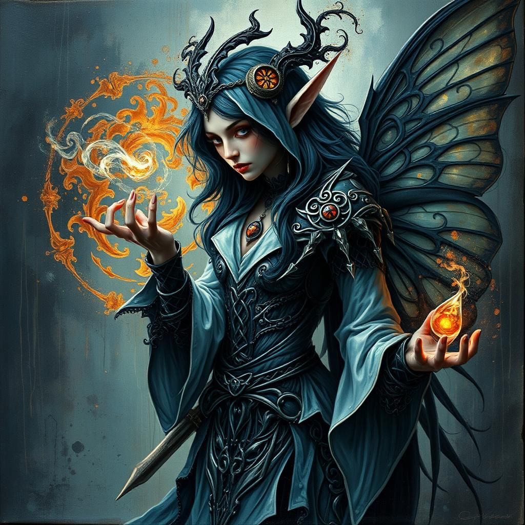 Mystical Fairy Elf Sorceress in Impasto Style