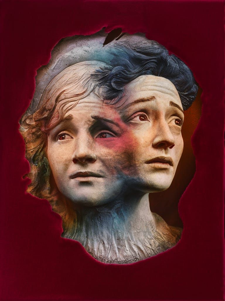 Striking Velvet Painting of Two Faces