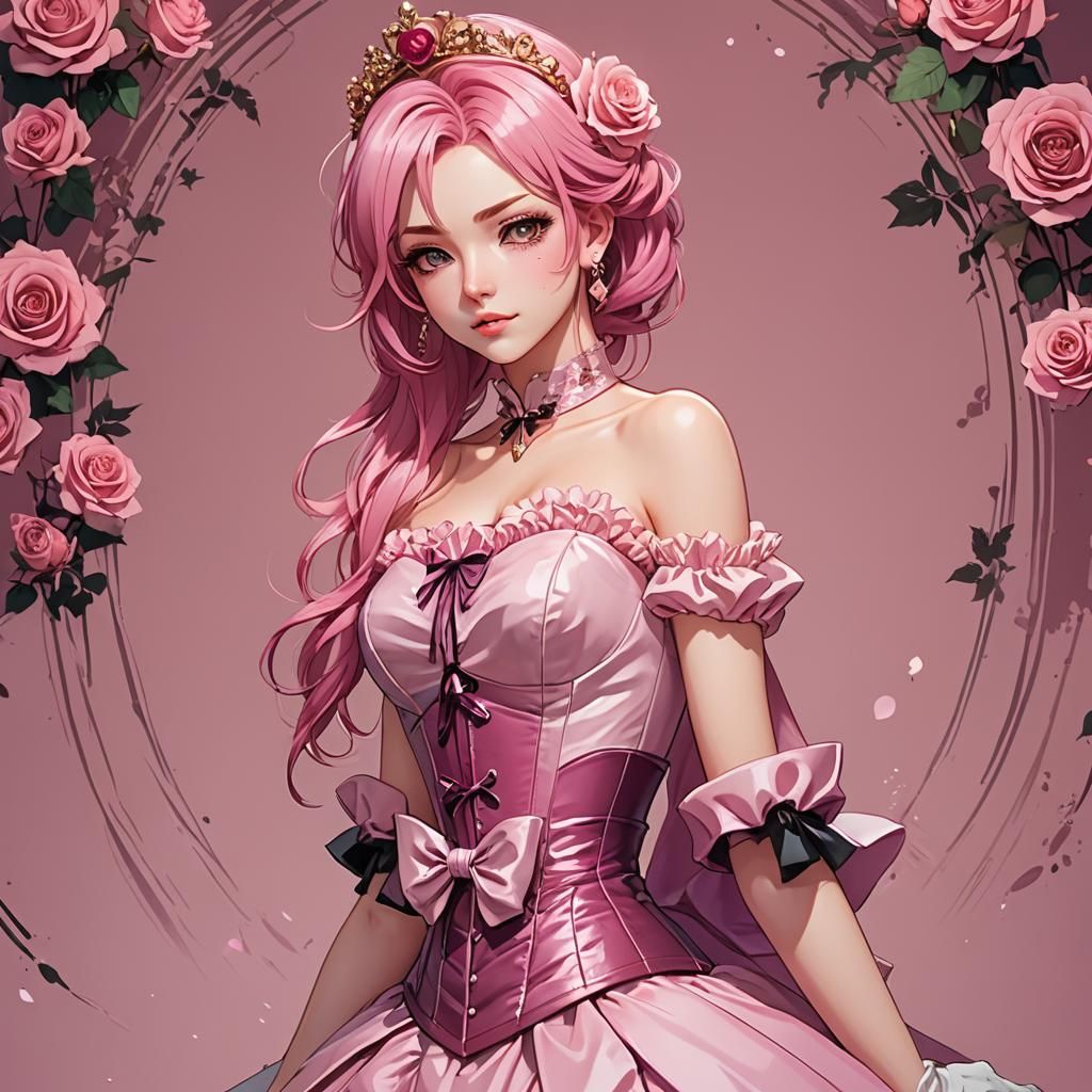 Girl in Pink Corset Dress Anime Manga Scan