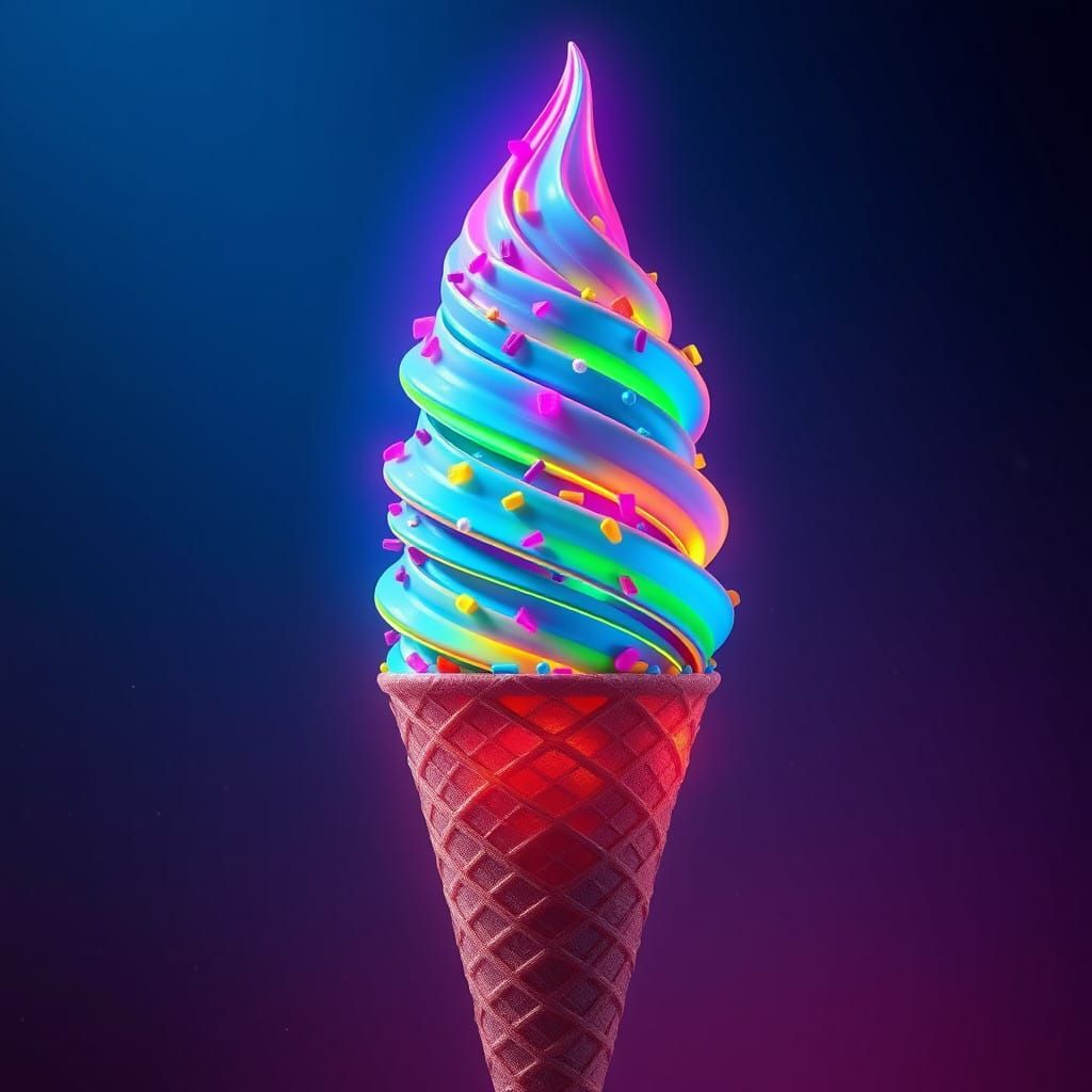 Vibrant Neon Ice Cream in a Dreamlike, Fantasy Landscape