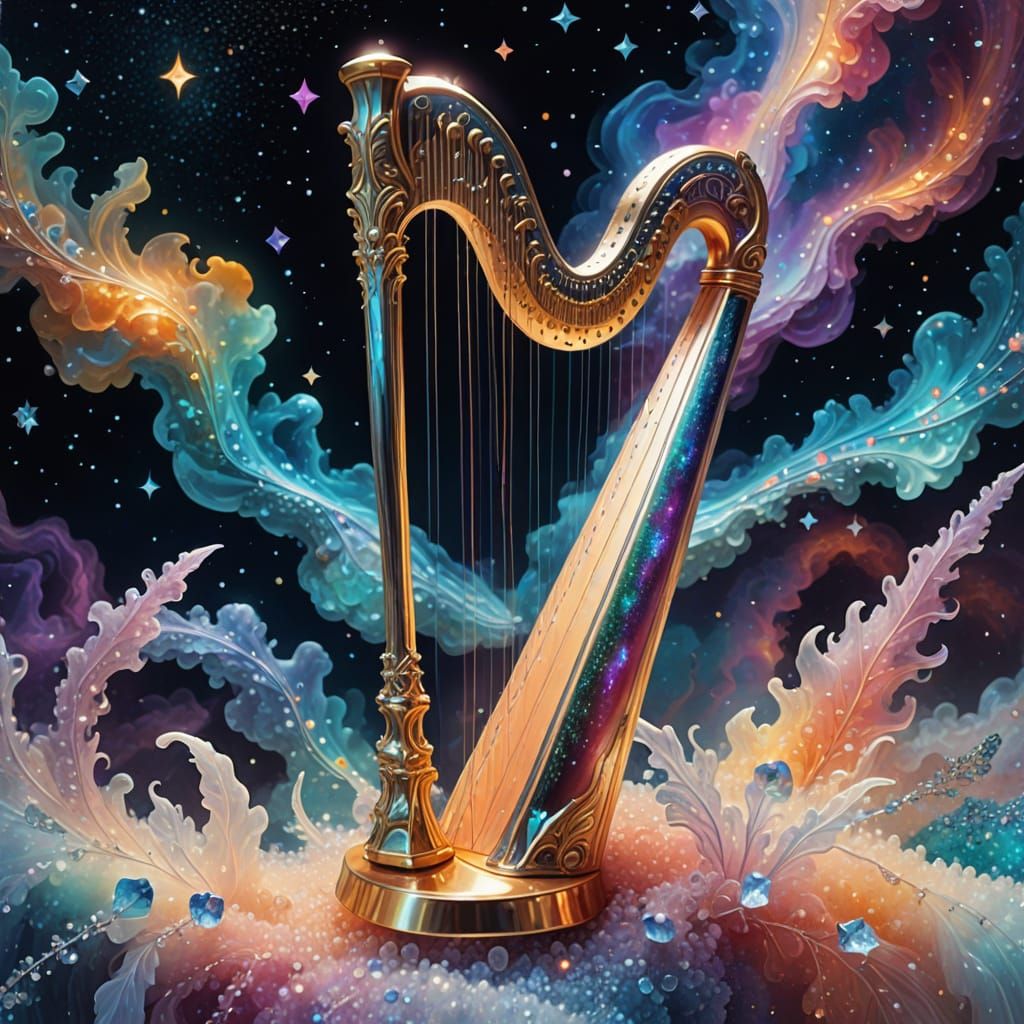 Celestial Crystal Harp Floating in Space