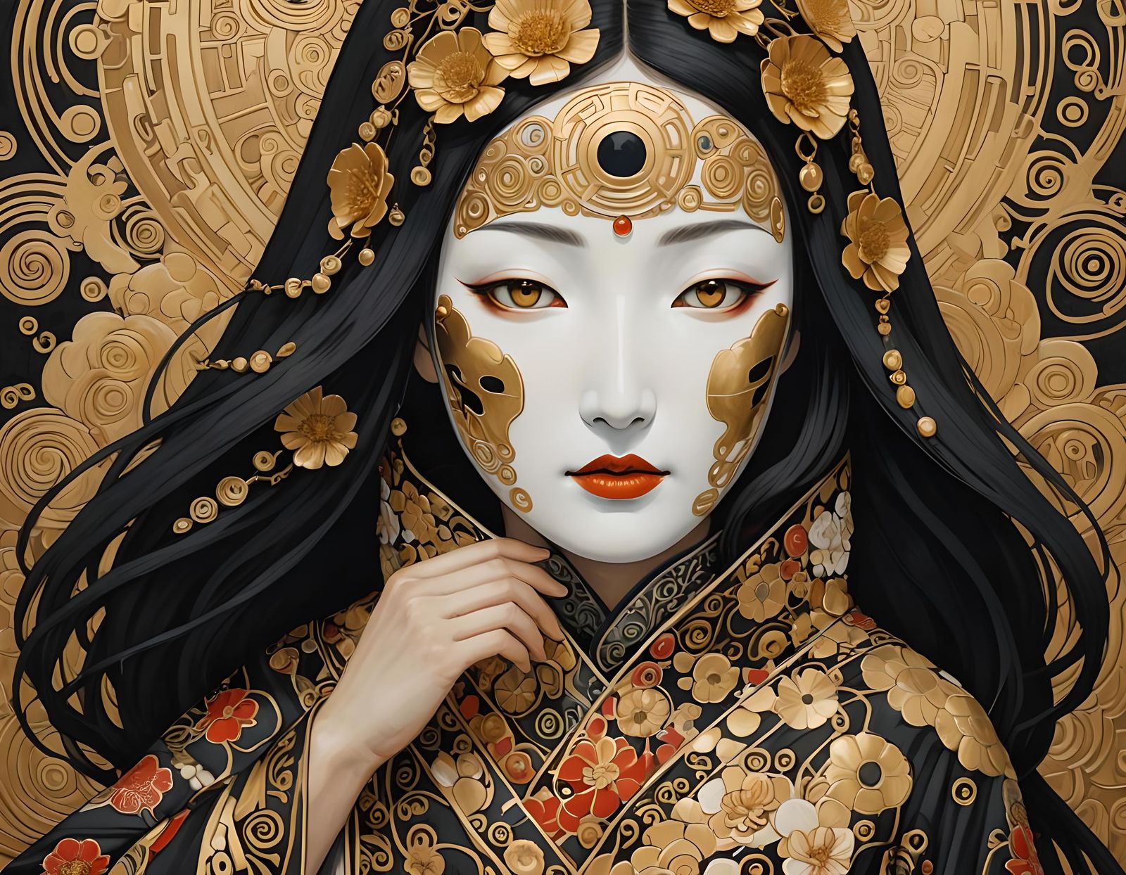 No-Face Portrait in Klimt and Schiele Style