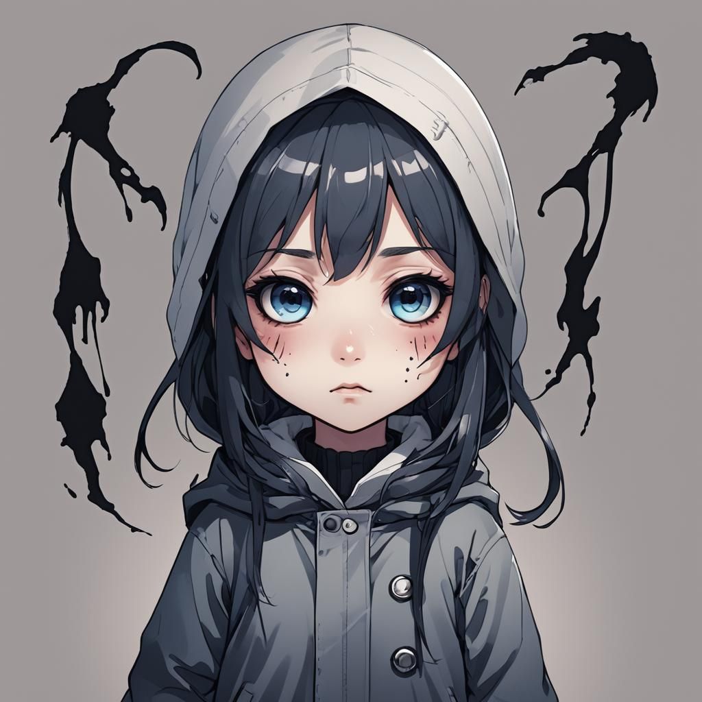 Creepy Chibi Girl Portrait in Anime Style