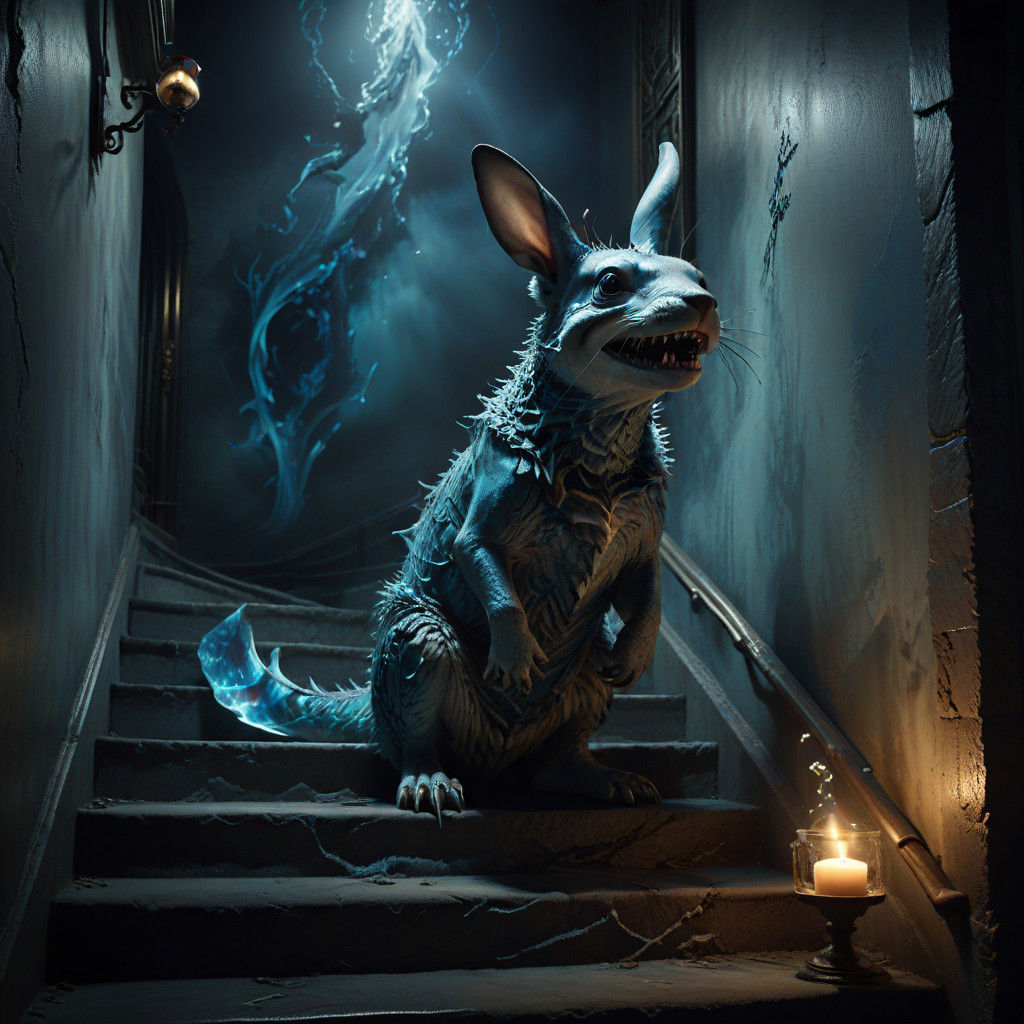 Surreal Shark Rabbit Hybrid Descends into Dreamlike Darkness