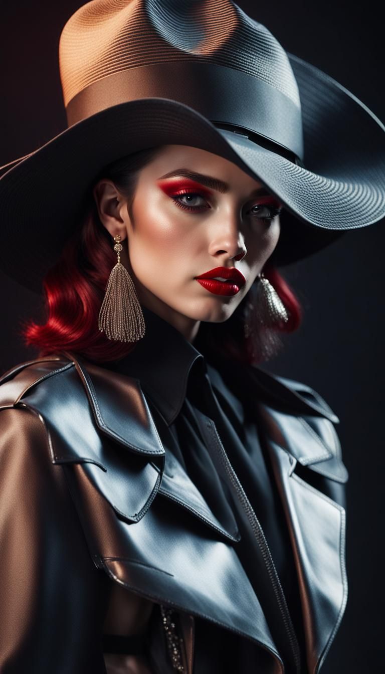 Fashion Model with Dark Hair and Red Lips