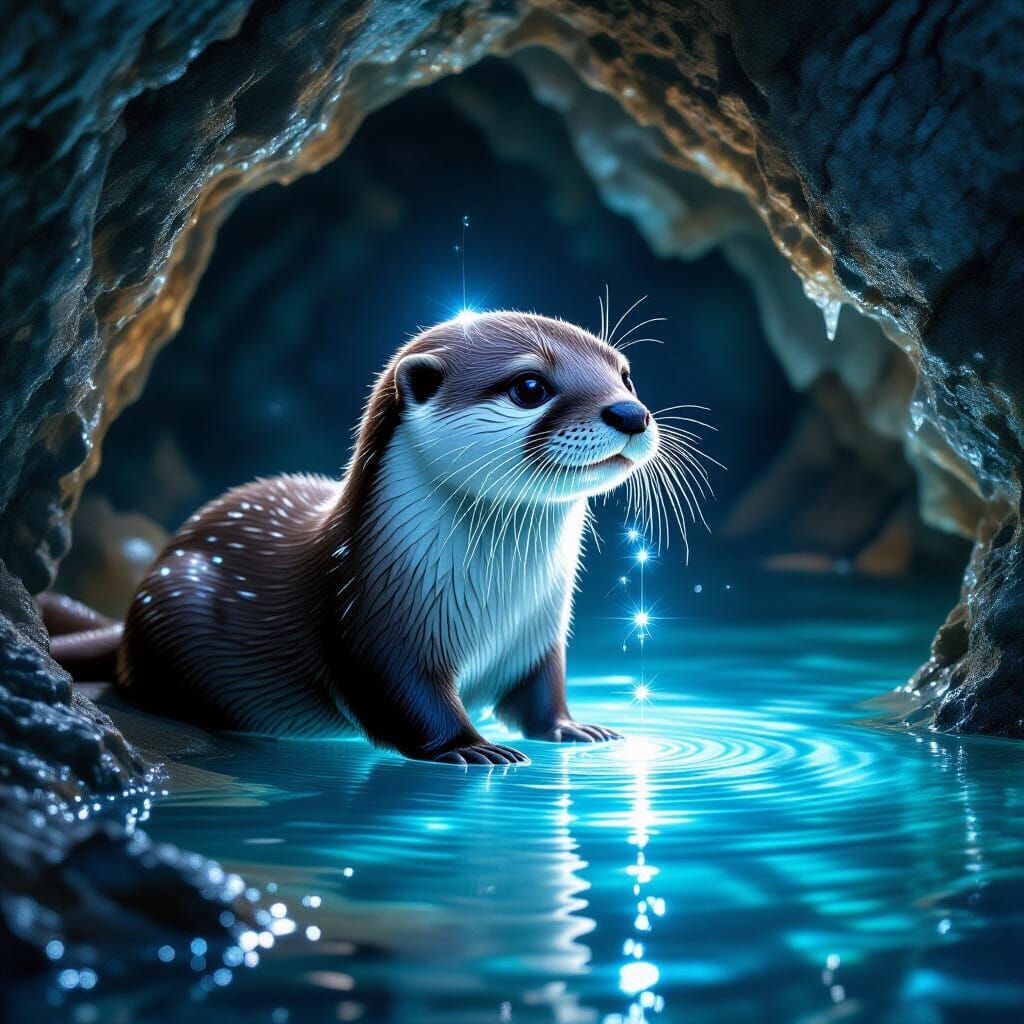 Crystal Otter Encrusted in Quartz by Cave Pool