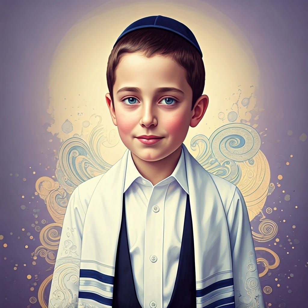 Ethereal Haredi Boy in Gustav Klimt Style, Lavender Dreamsca...