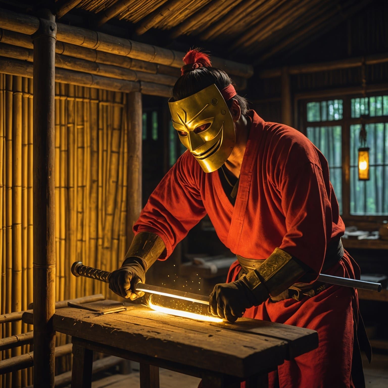 Swordsmith Forging a Sword at Midnight