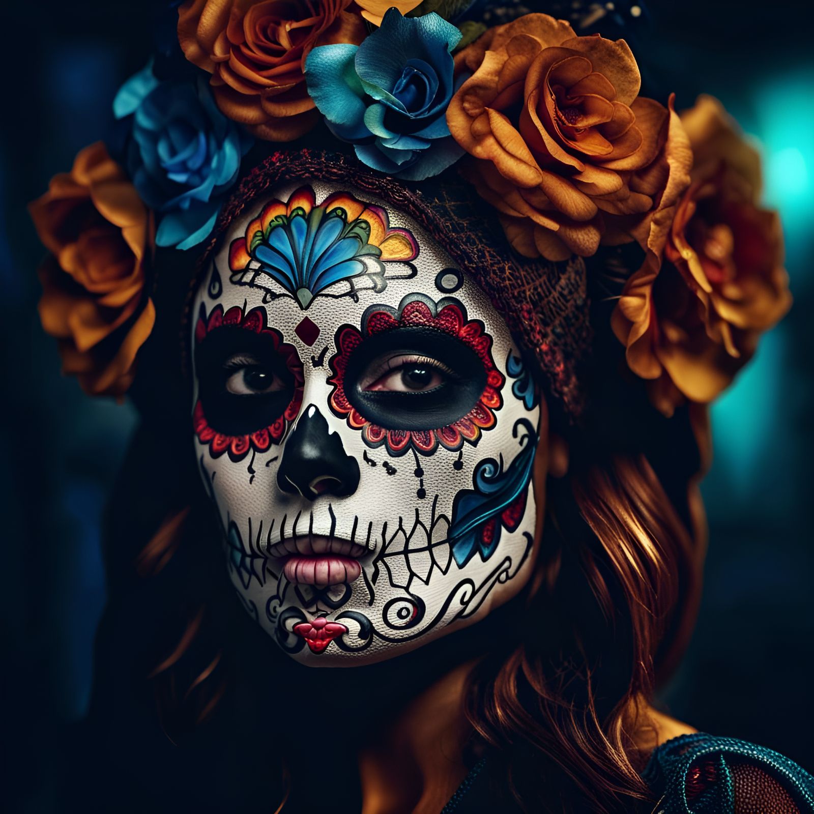 Day of the Dead Woman with Sugar Skull Makeup
