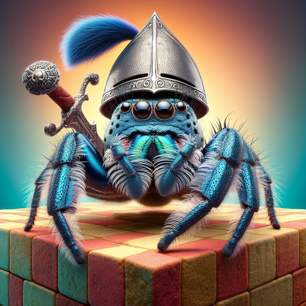 Jumping Spider Knight in Hyper-Realistic Concept Art