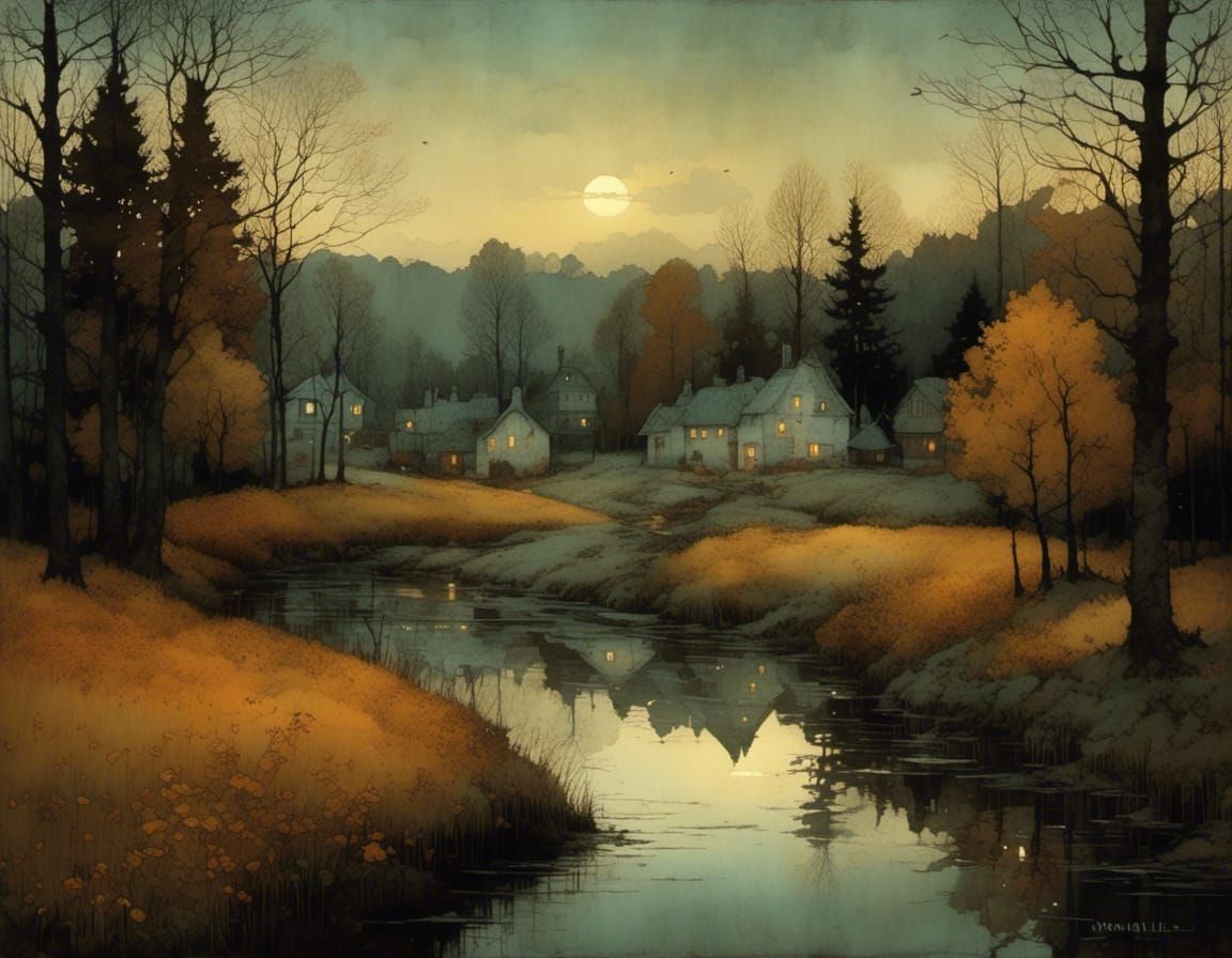 Autumnal Dawn: A Nostalgic Landscape Painting