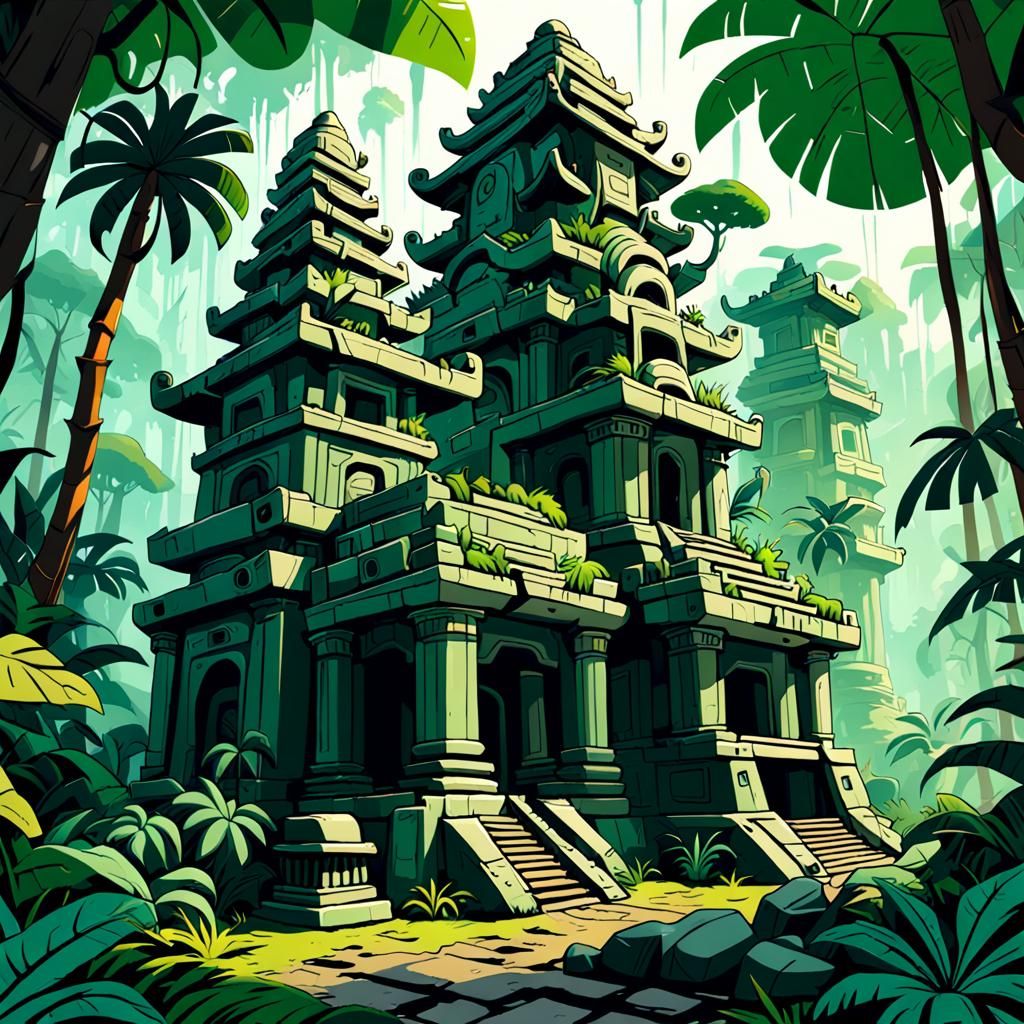 Jungle Temple Cartoon with Machines