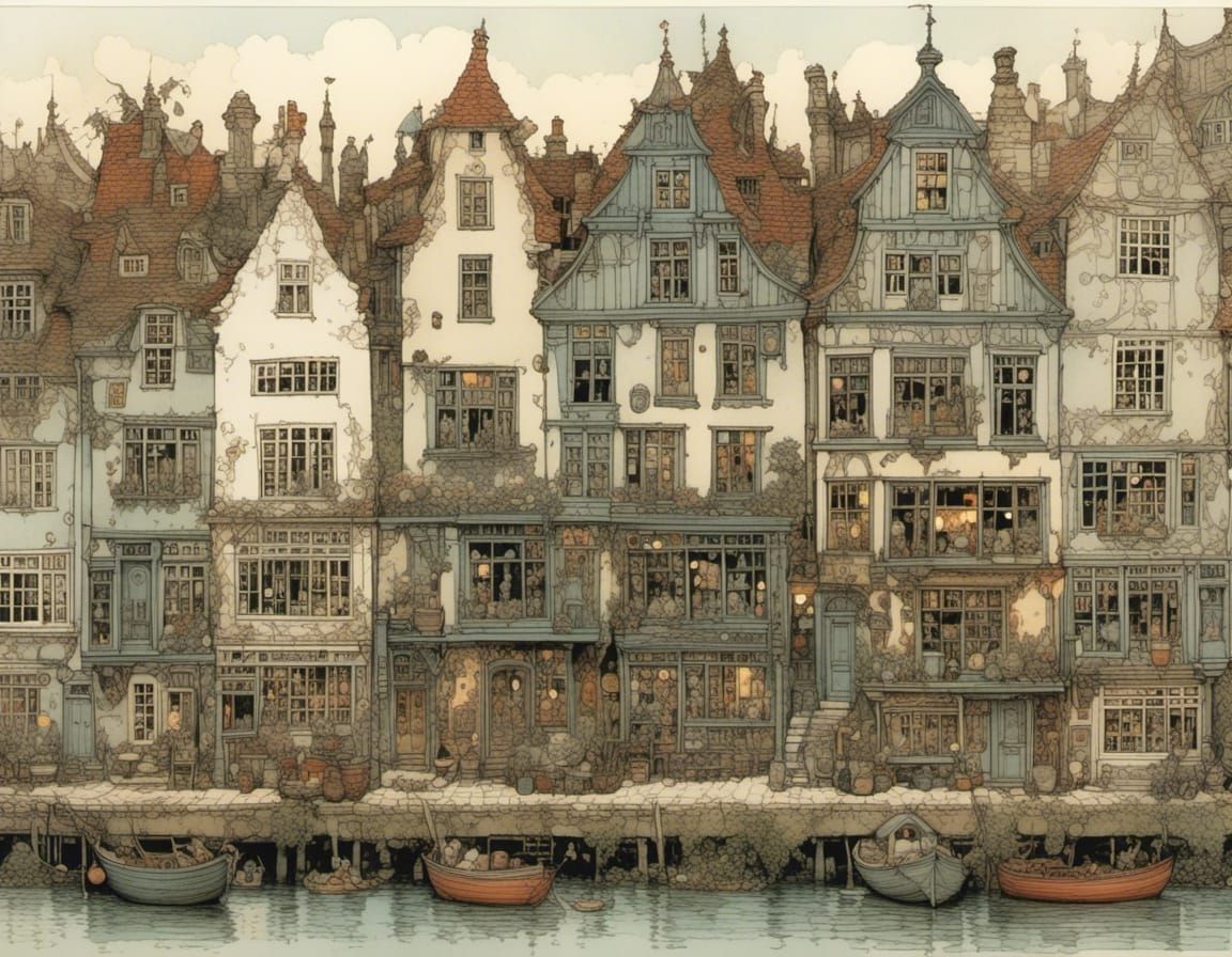 Cozy Dutch Houses in Evening Light