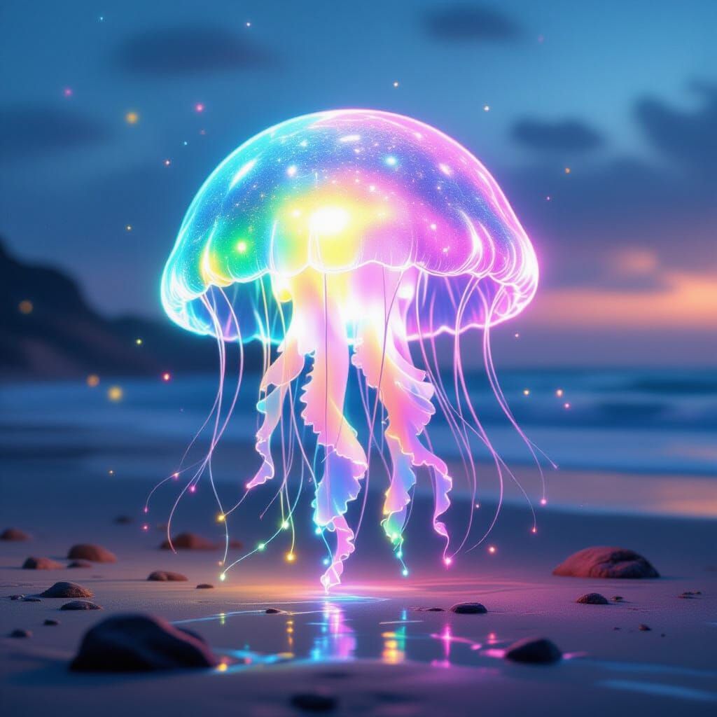 Luminara: Rainbow Jellyfish Floating on Land