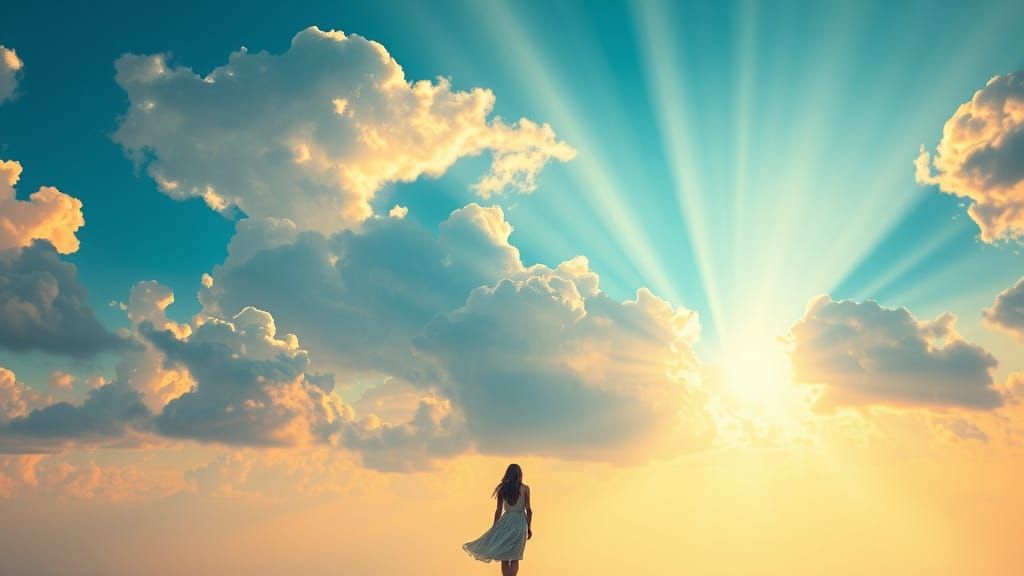 Ethereal Sky with Woman in White Dress