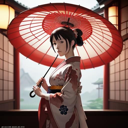 Japanese Woman in Kimono: Studio Ghibli Anime Art