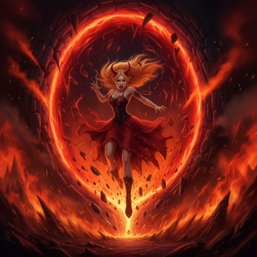 Beautiful Red-Skinned Woman With Devil Horns Sent to Hell