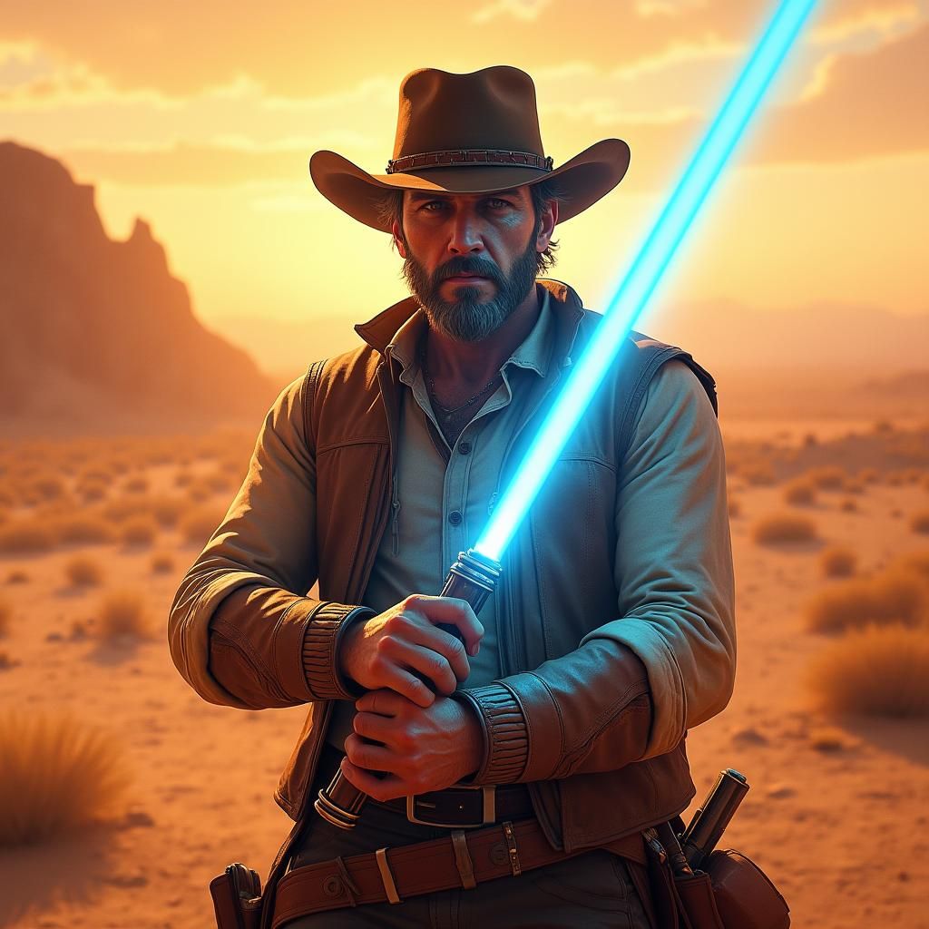 Arthur Morgan with Lightsaber in Cyberpunk Western Style