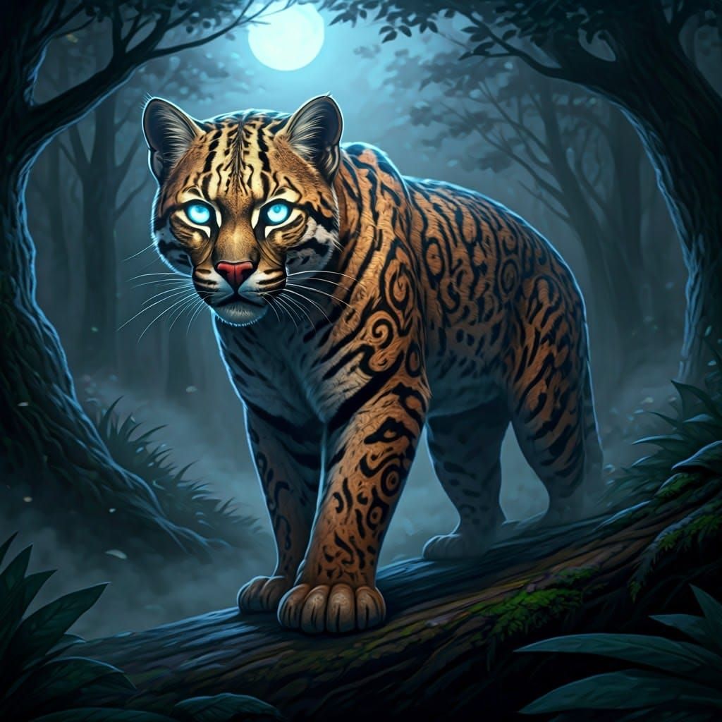 Mystical Wampus Cat Emerges from Moonlit Forest in Anime-Ins...