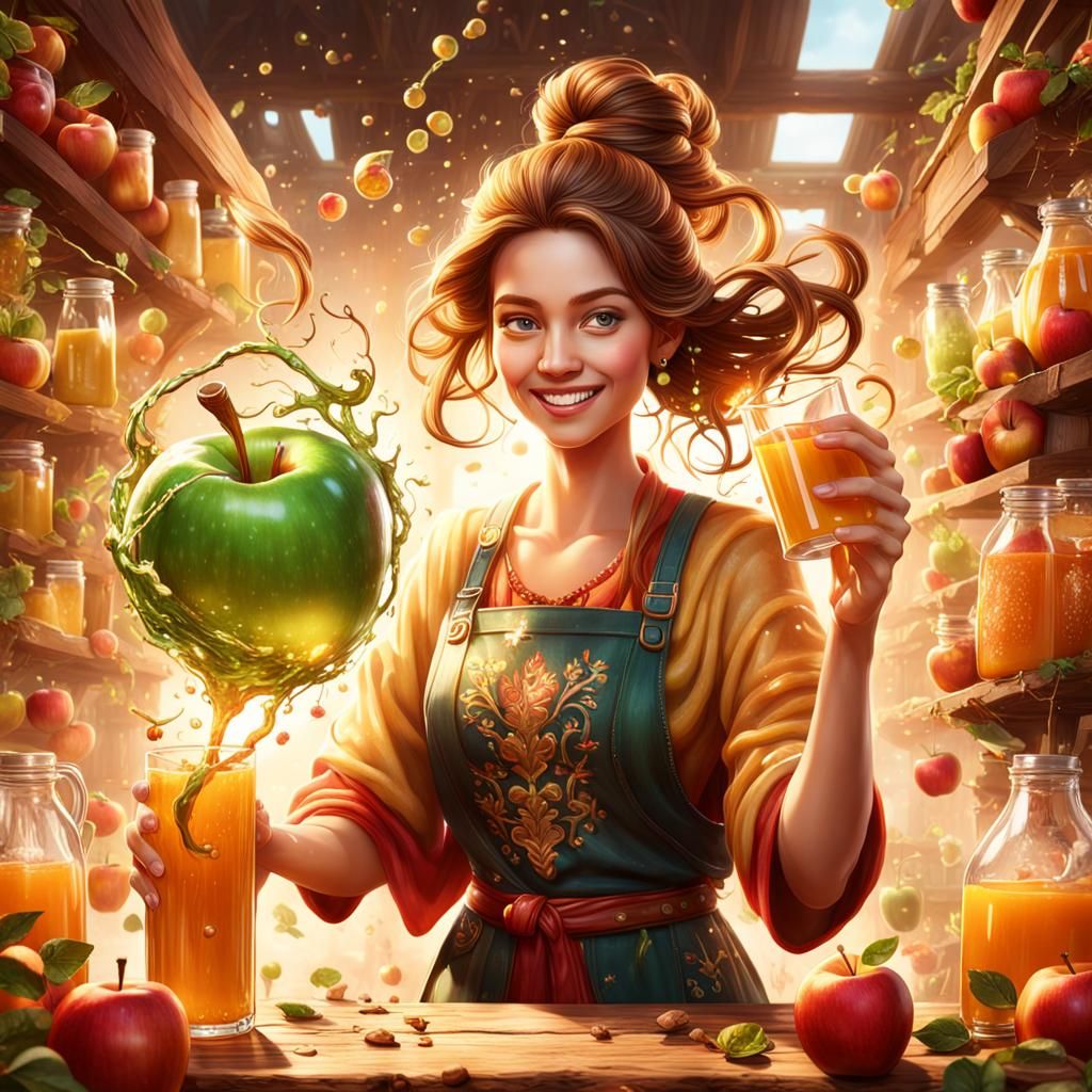 Magical Woman Makes Apple Juice: Fantasy Concept Art