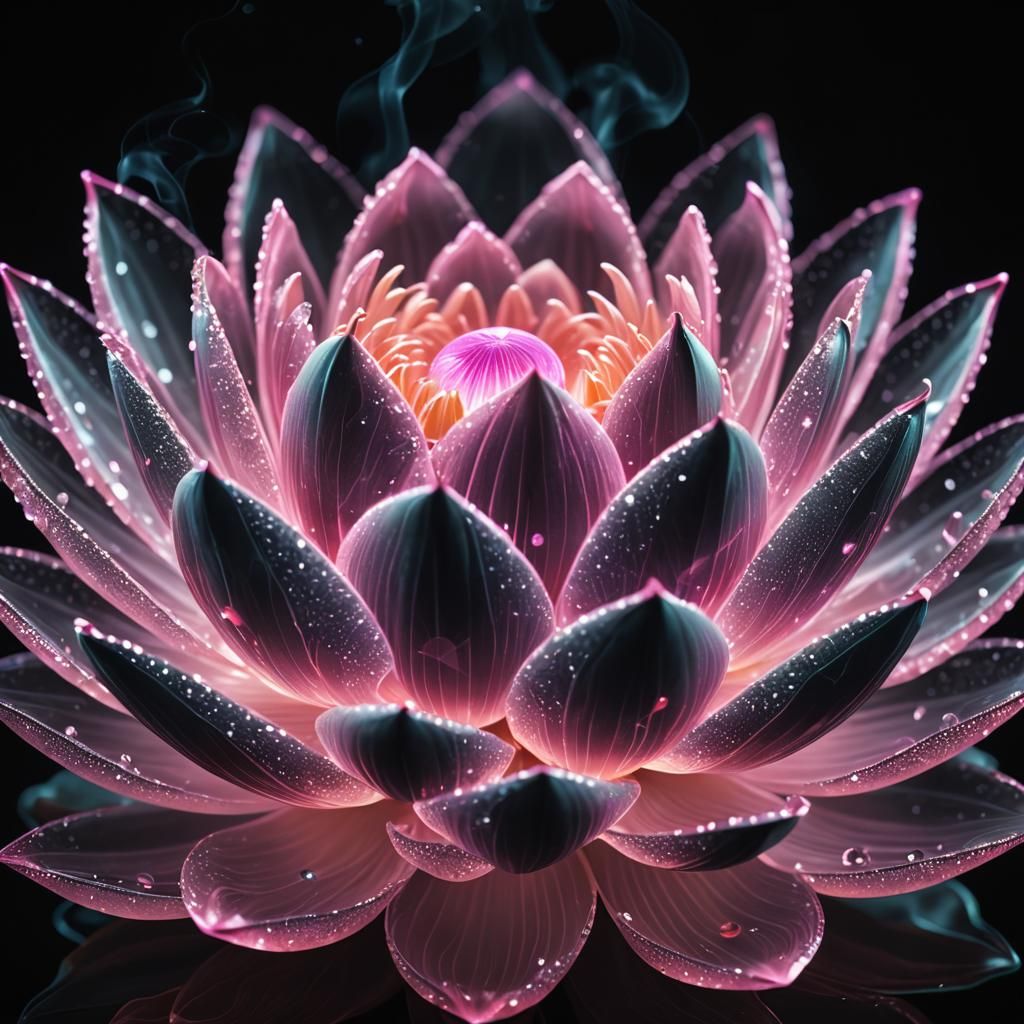 Bioluminescent Crystal Lotus Flower in Black Light Art