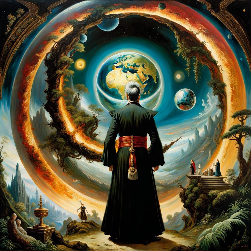 Magician of Uncharted Divines in Hyperdetailed Oil Painting