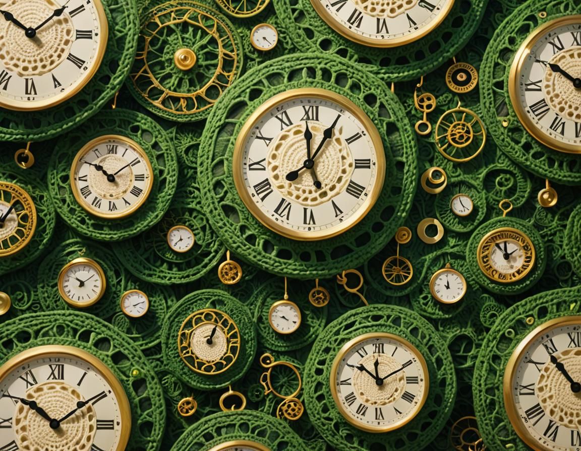Surreal Clocks Sewn in Crochet Pattern