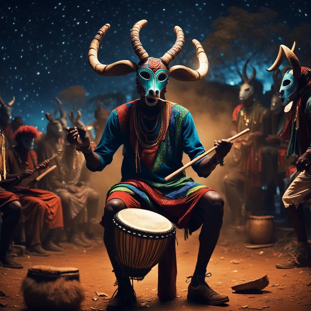 Night Drummers in African Village, Magic Realism