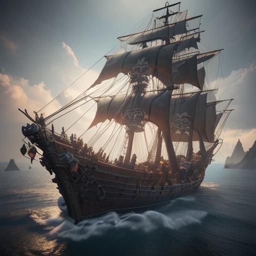 Detailed Pirate Ship in 3D Game Style