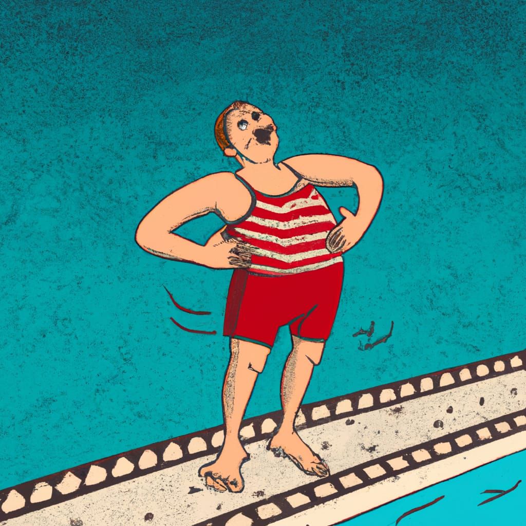 Vintage Illustration: Man Diving into Swimming Pool
