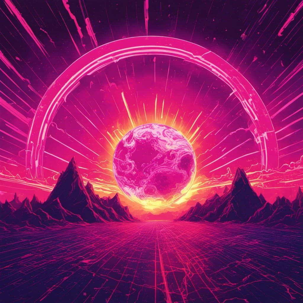 Earth Destroyed by Solar Flare in Synthwave Style