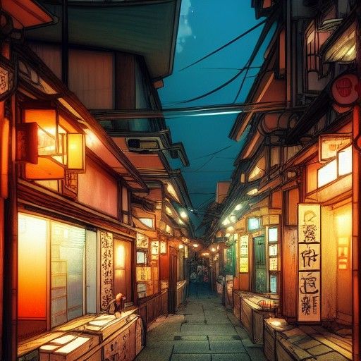 Japanese Alleyway in Anime Style