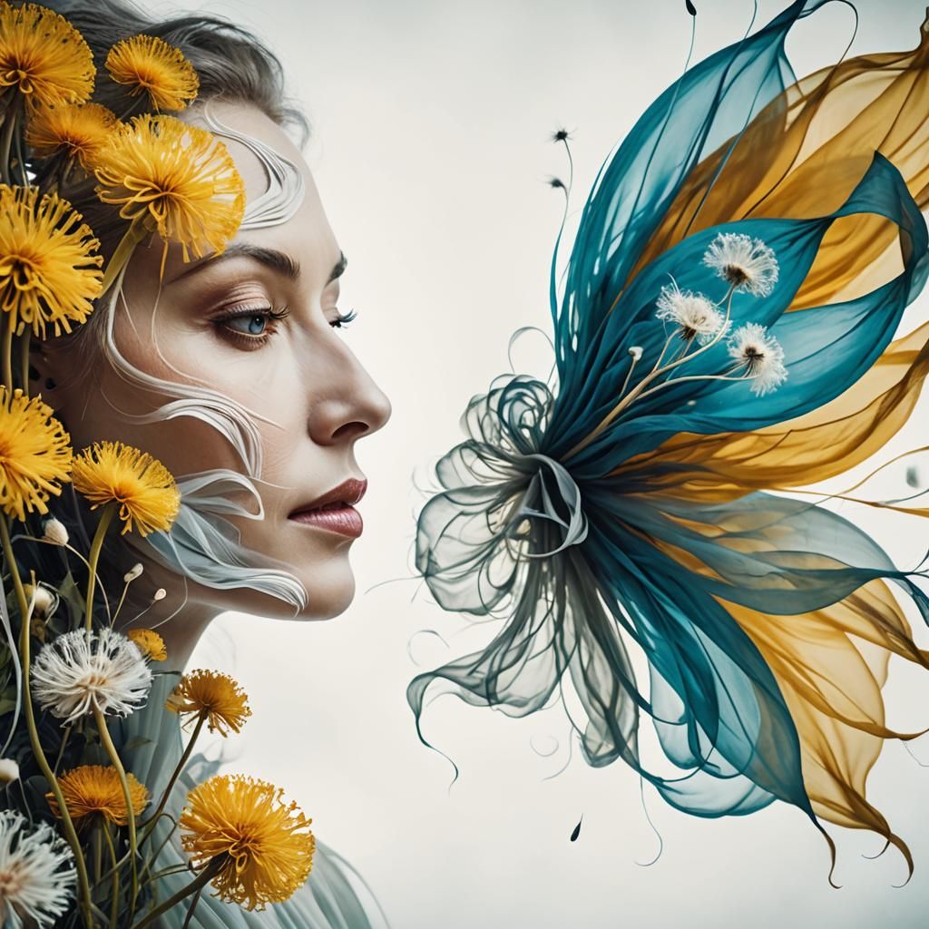 Ghostly Woman in a Surreal Dandelion Dreamscape