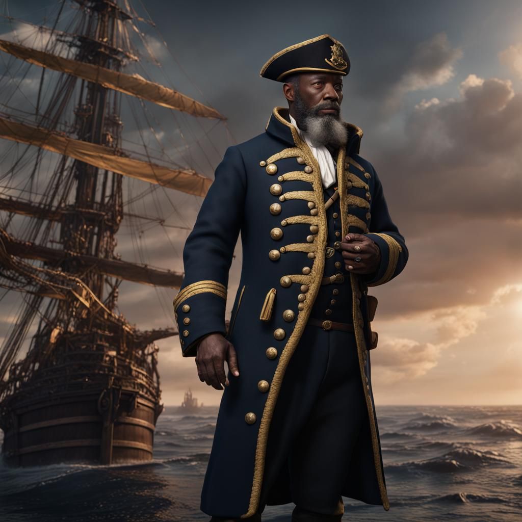 1600s Black British Navy Captain in Detailed Matte Painting