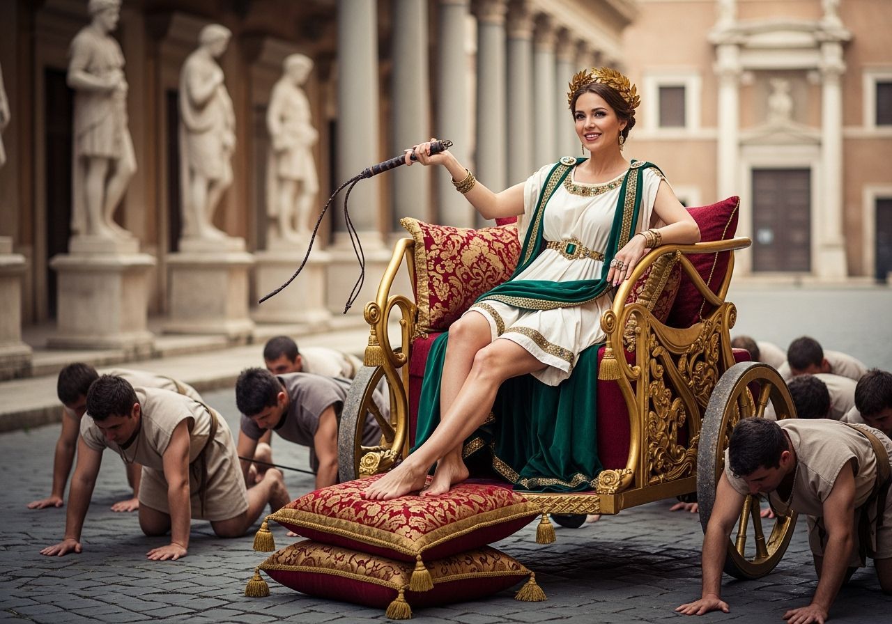Roman Empress in Gold Chariot, Professional Photography