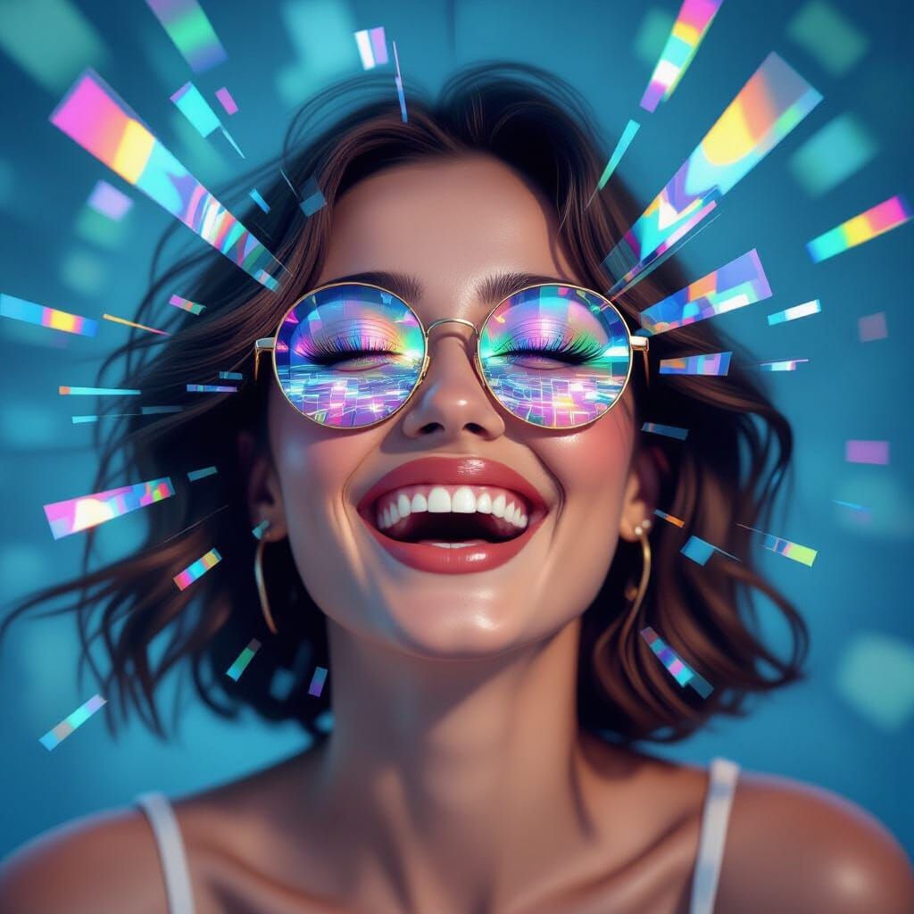 Woman's Laughter Shatters Reality: Surreal Art