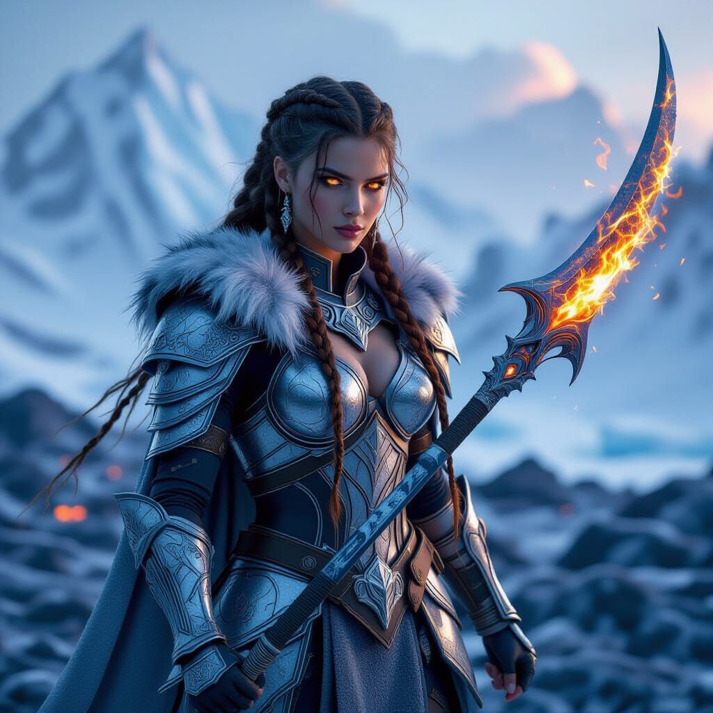 Ice Warrior Queen on Volcanic Glacier Battlefield