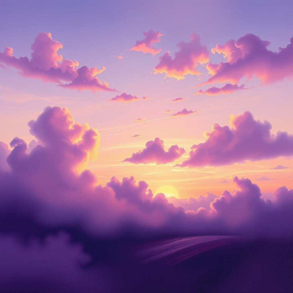 Dreamlike Purple Evening Sky in Romantic Style
