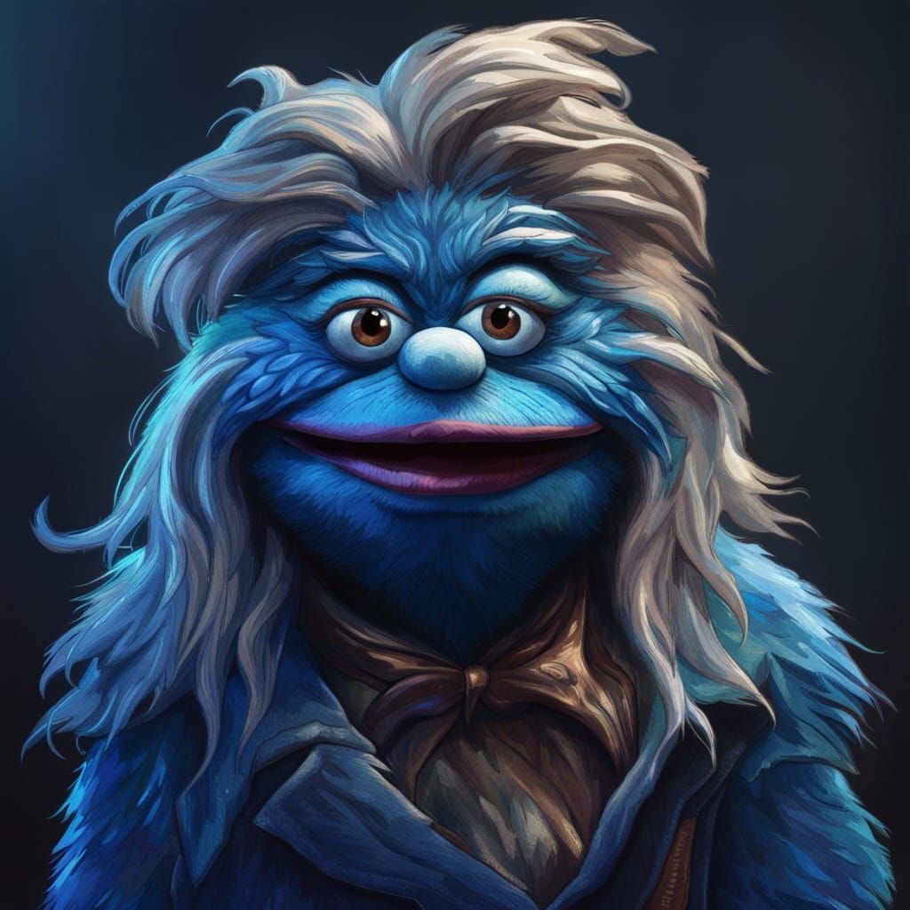 Hyperdetailed Blue Muppet Monster Portrait