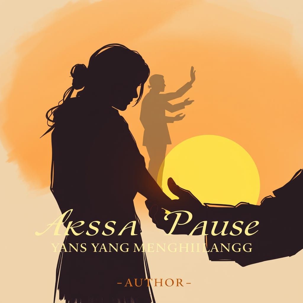 Golden Sunset Illustration of Two Silhouettes Reaching Out