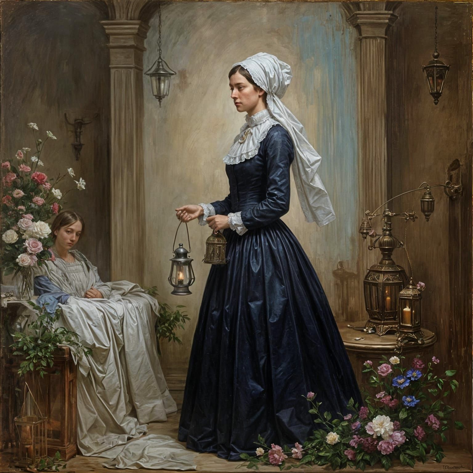 Florence Nightingale Portrait in Oil Painting Style