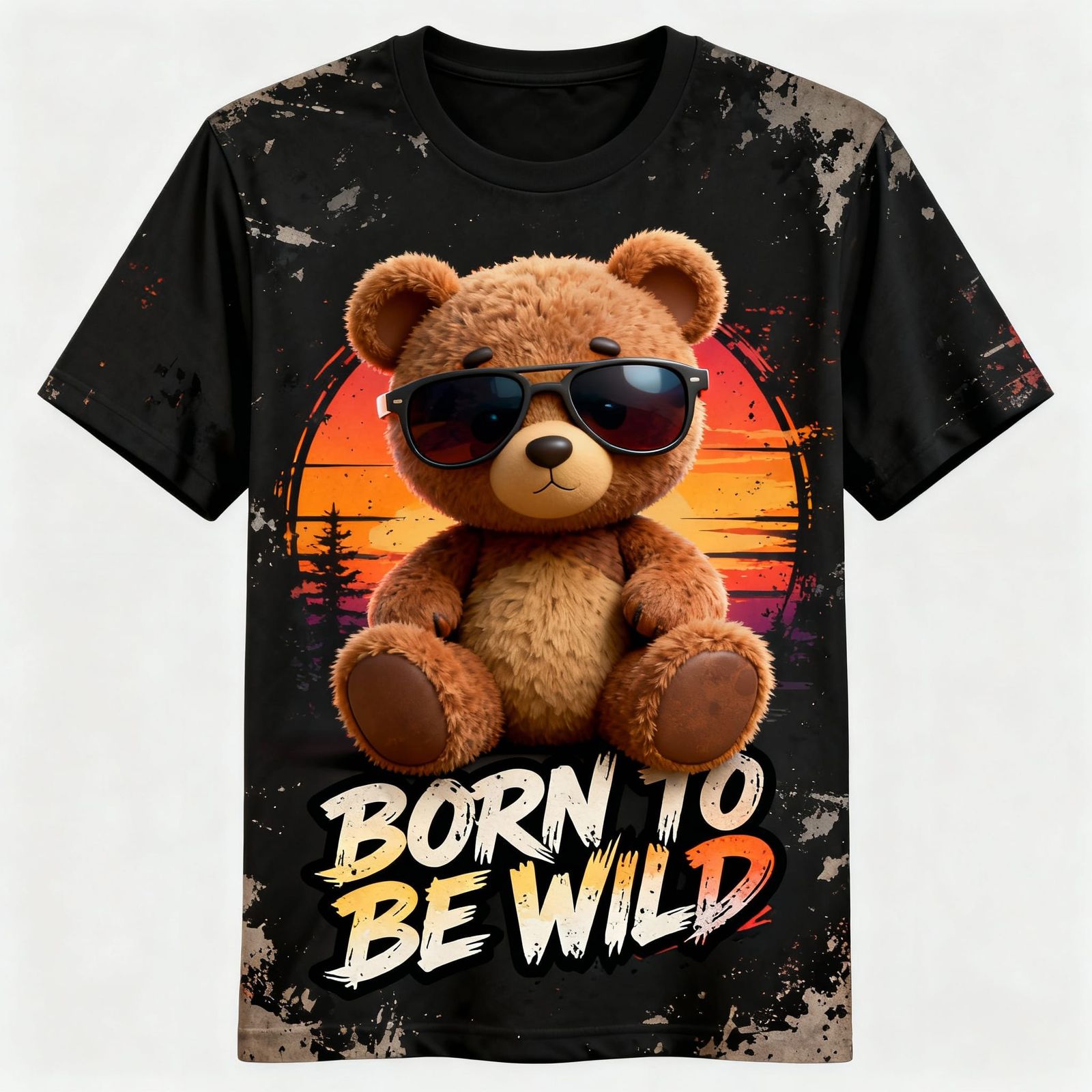 Teddy Bear "Born To Be Wild" Retro Sunset Design