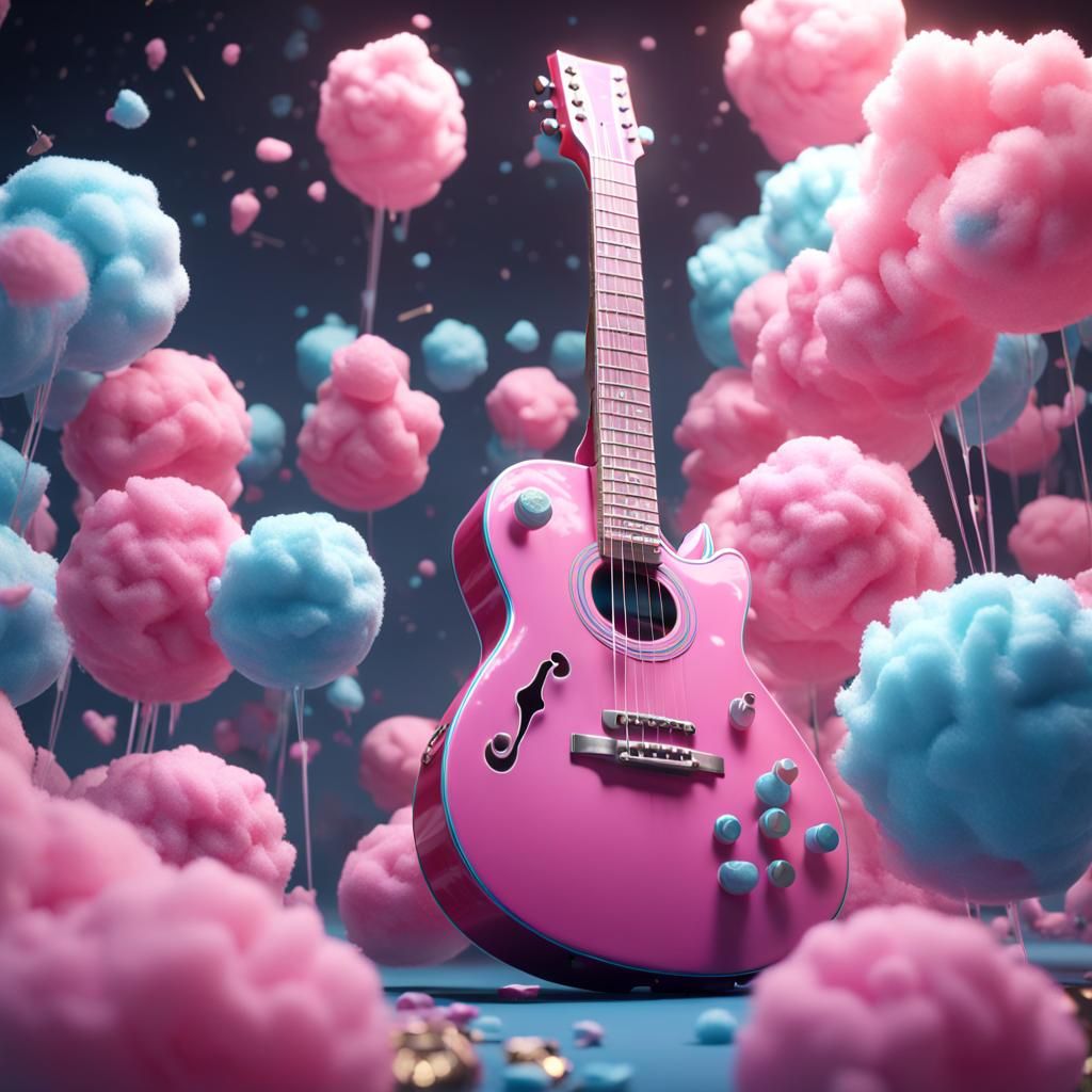 Cotton Candy Guitar in 3D Game Style