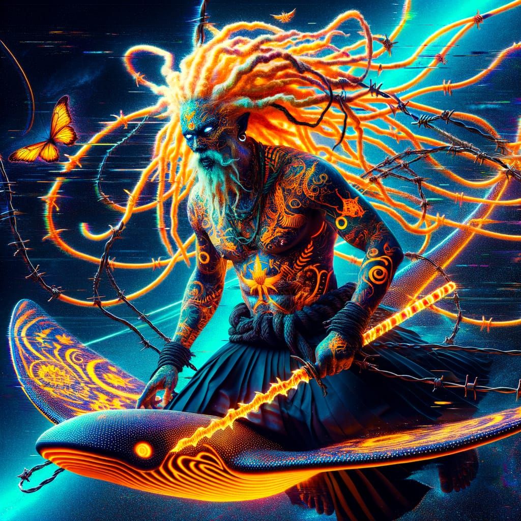 Cyberpunk Mystic Soars Through Cosmic Expanse on Neon Manta ...