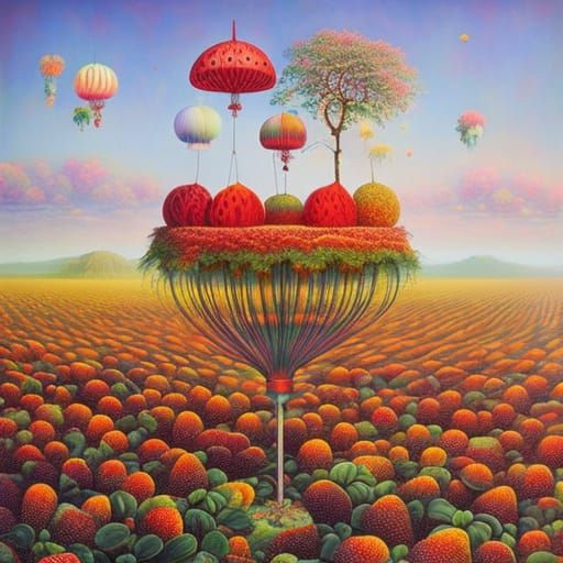 Steampunk Strawberry Princess in a Dreamlike Landscape