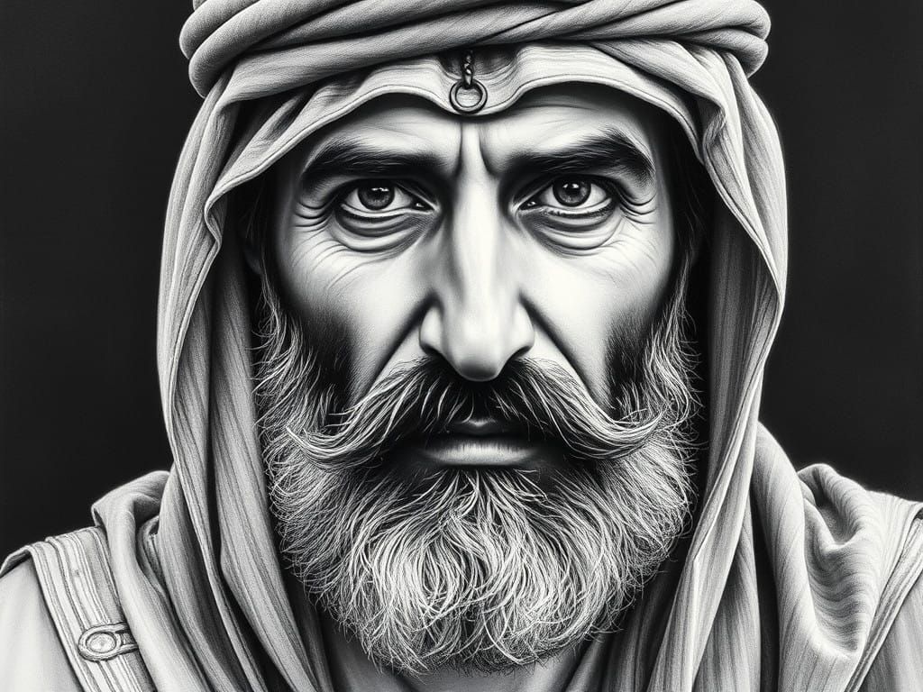 Expressive Arab Man Portrait in Hyper-Realistic Charcoal
