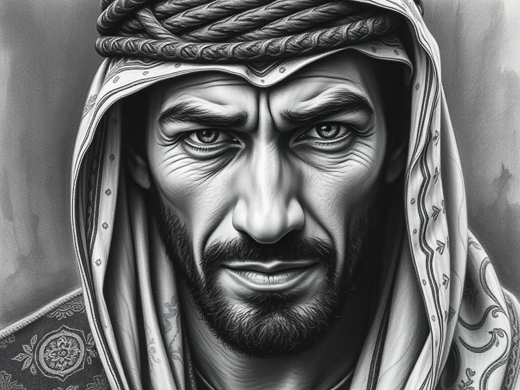 Arab Man in Intricate Charcoal Drawing