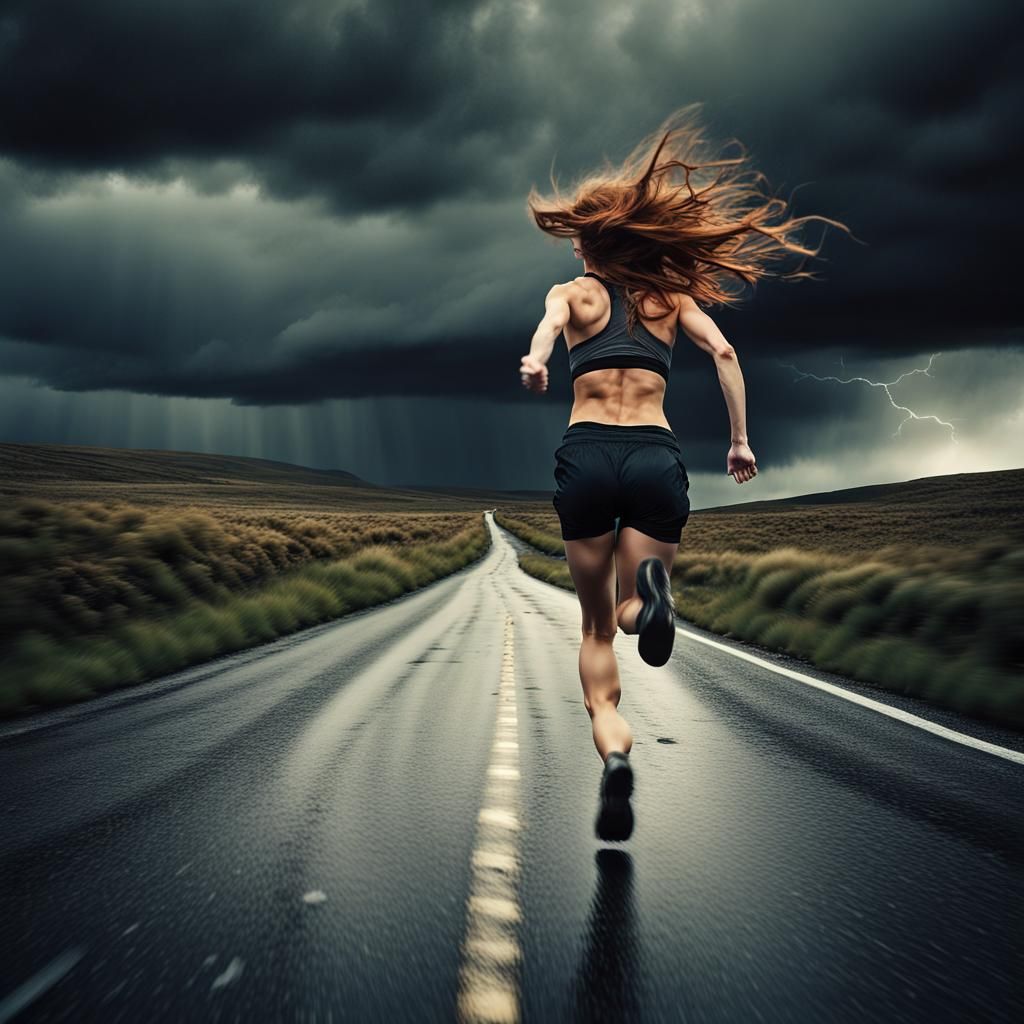 Irish Woman Runs in Winter Snowstorm: Hyperrealistic